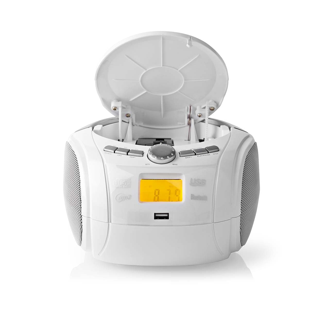 CD Player Boombox | Battery operated / Power adapter | Stereo | 9 W| Bluetooth® | FM | USB Playback | Carrying handle | White