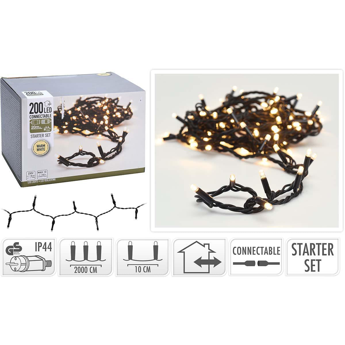 CONNECTABLE CHRISTMAS LIGHTS | STARTER SET | 200 LEDs | WARM WHITE | 230 V