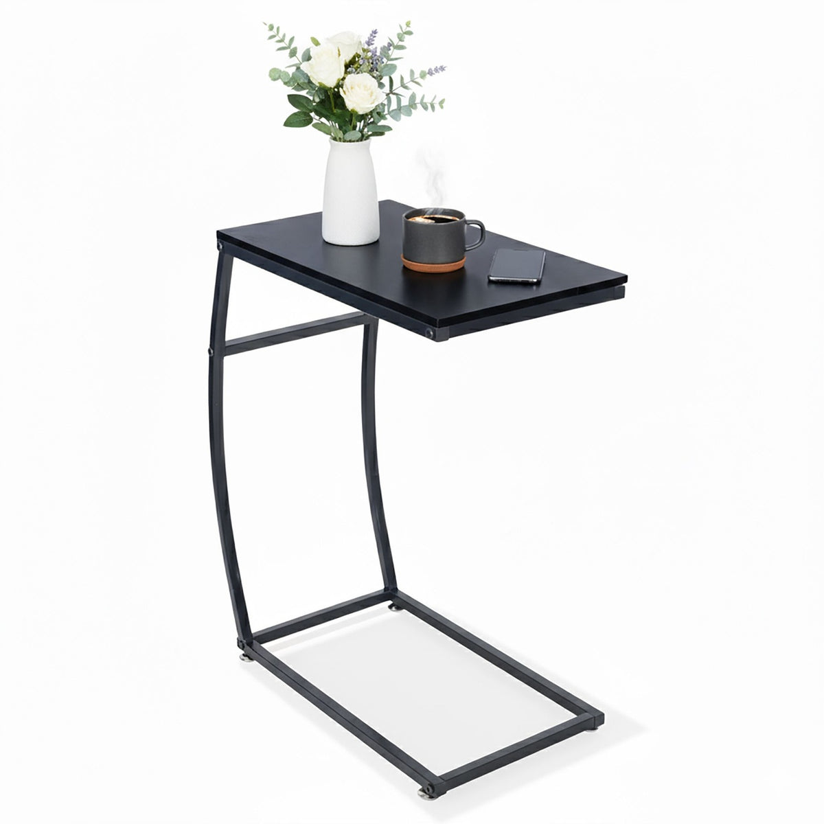 C-Shaped End Table – Metal & MDF, Sofa & Bed Use