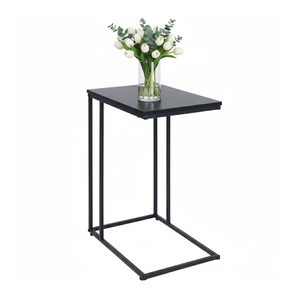 C-Shaped Side Table, Wood-Effect Top, Metal Frame