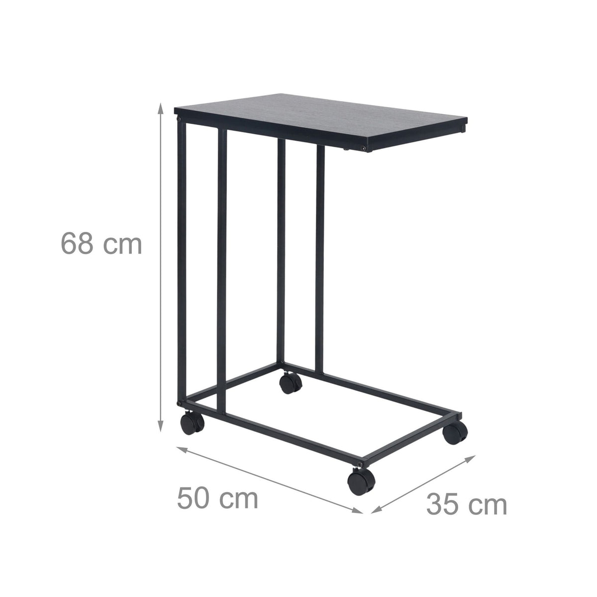 C-Shaped Side Table with Wheels – Wood-Effect Top