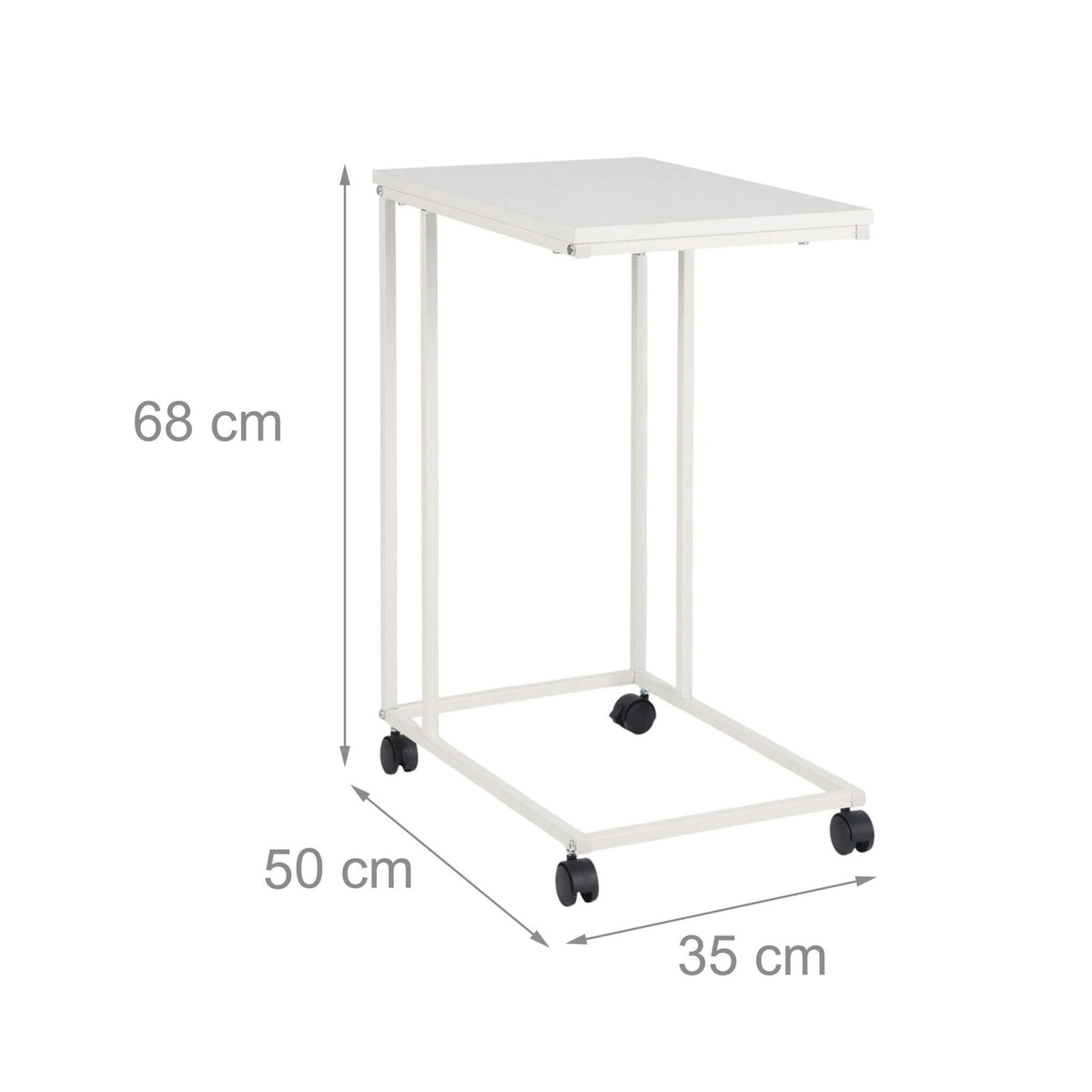 C-Shaped Side Table with Wheels – Wood-Effect Top