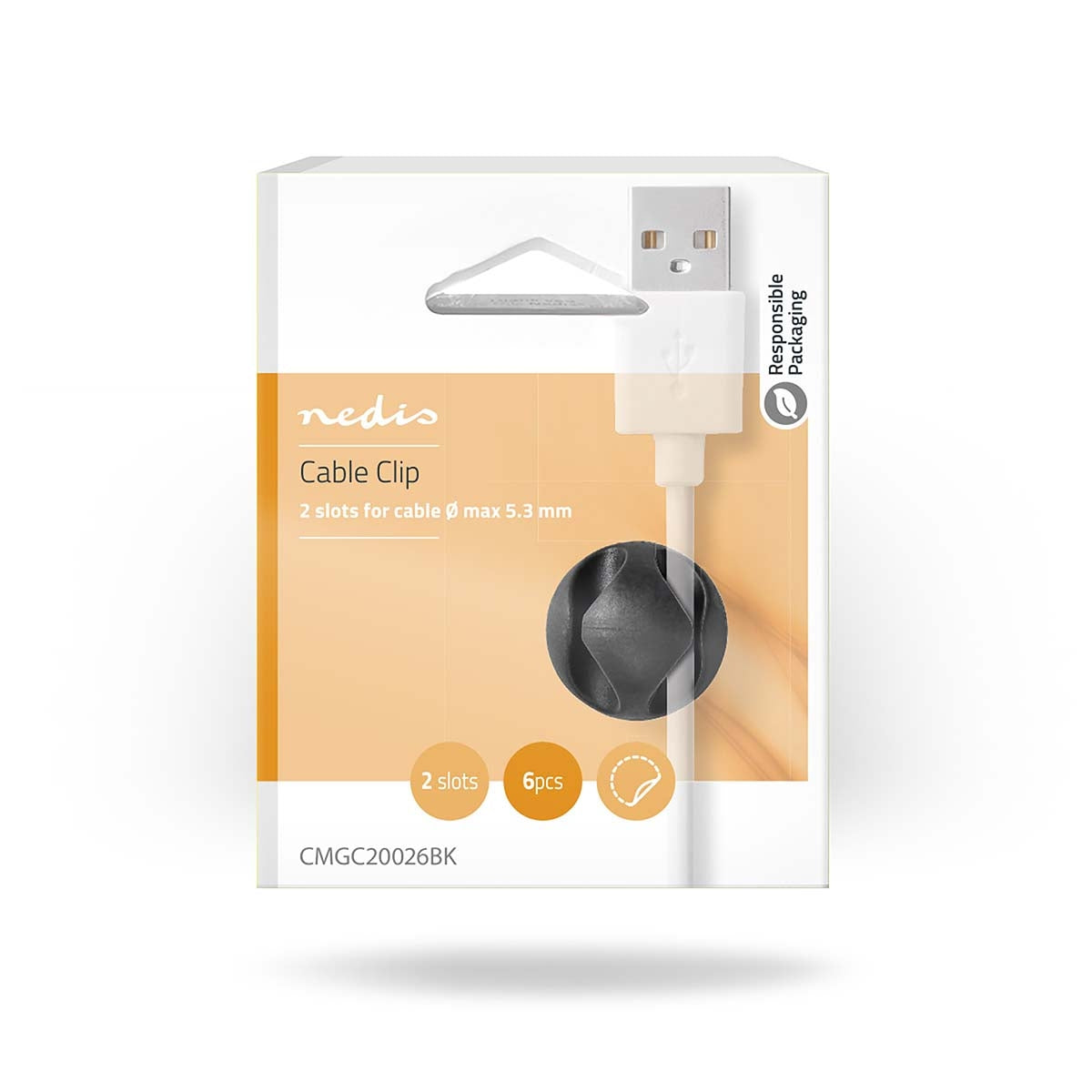 Cable Management | Cable clamp | Click and Go | 6 pcs. | Number of seats: 2 Discs | Maximum cable thickness: 5.3 mm | TPE | Black