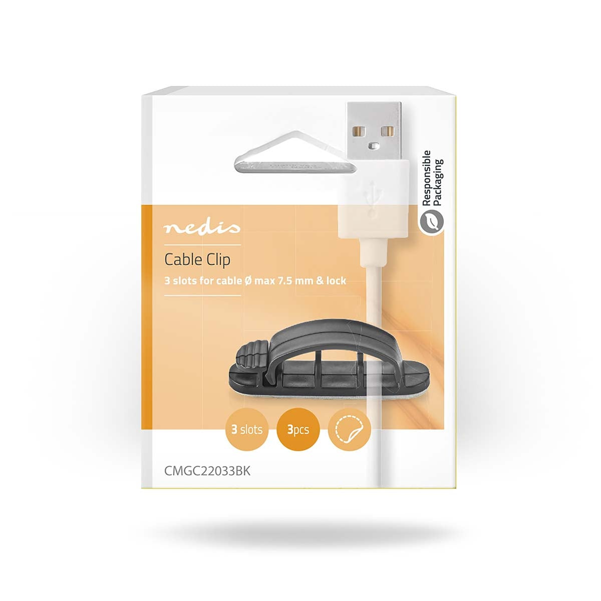 Cable Management | Cable clamp | Locked | 3 pcs. | Number of seats: 3 Discs | Maximum cable thickness: 7.5 mm | Polypropylene | Black