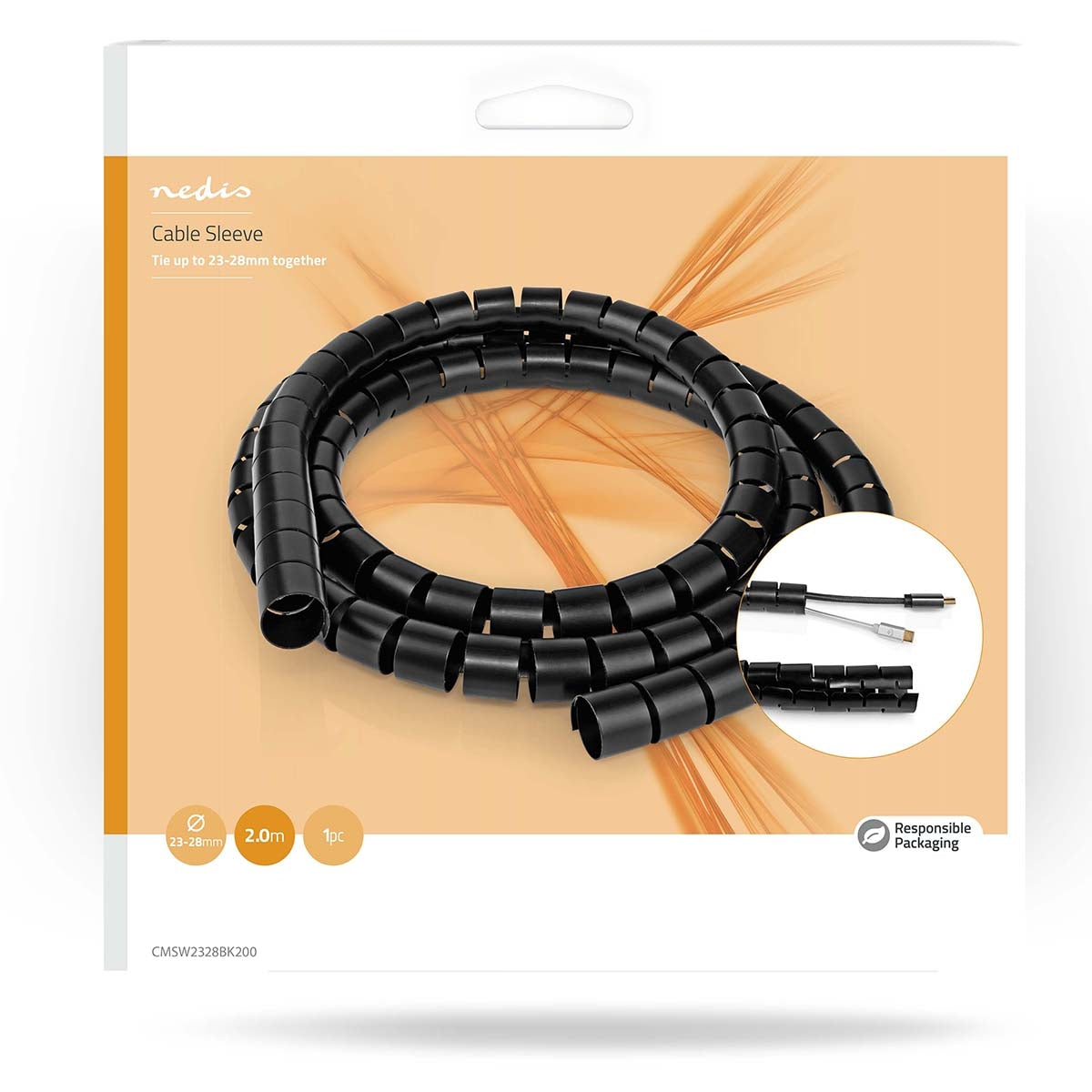Cable Management | Spiral sleeve | 1 pc. | Maximum cable thickness: 28 mm | PE | Black