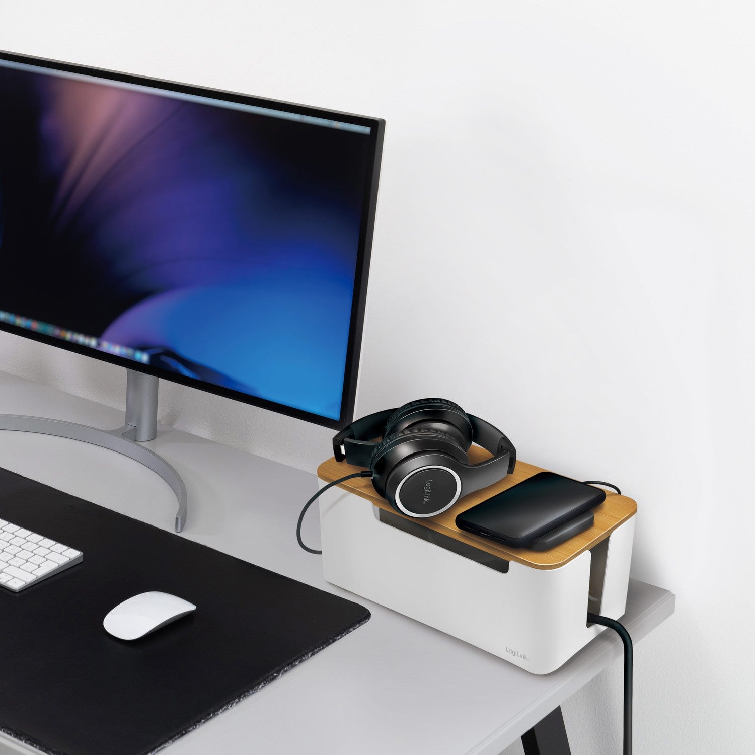 Cable box - Cable hider with bamboo lid 32x14x13cm