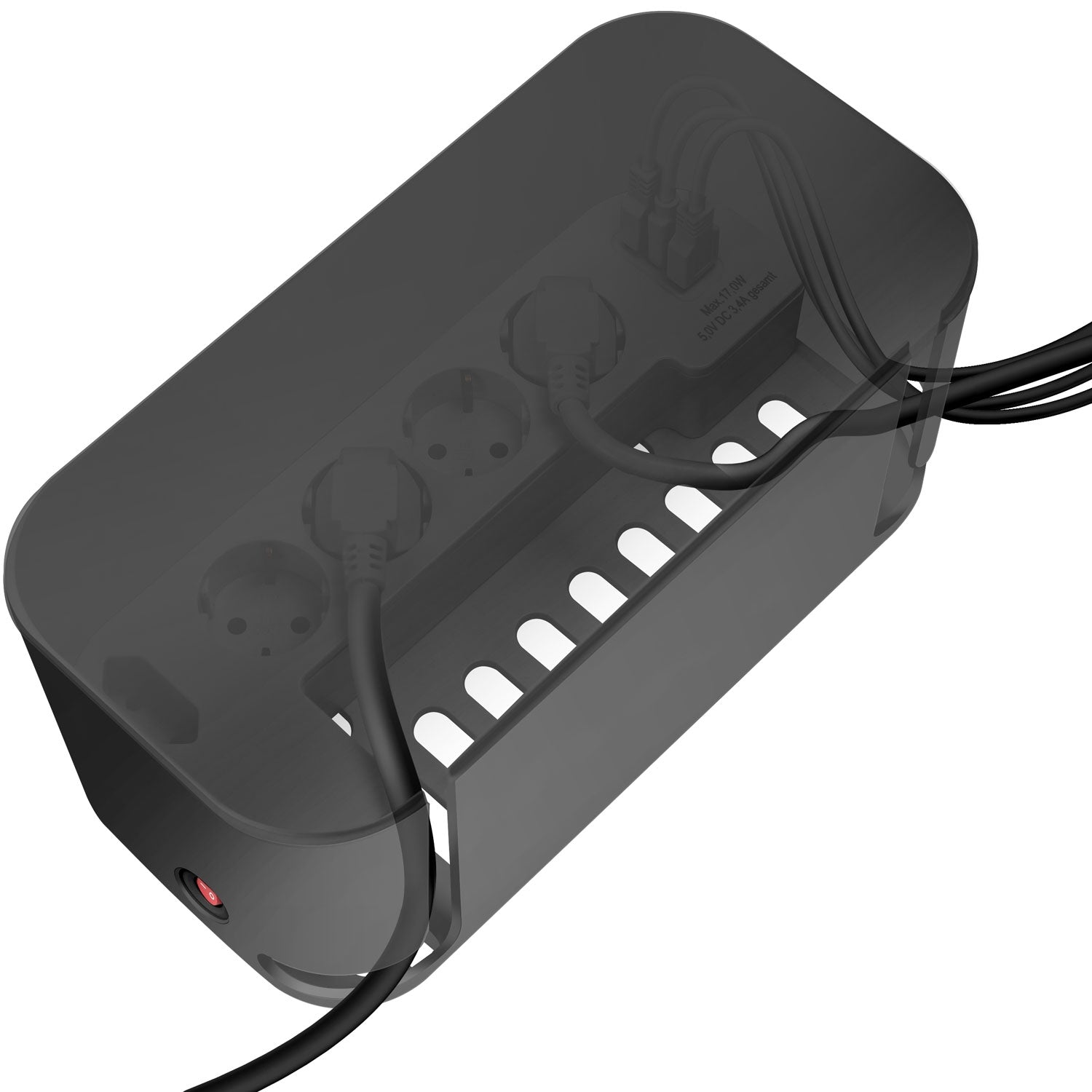 Cable box - Cable hider with branch socket + USB-A/USB-C charging Black