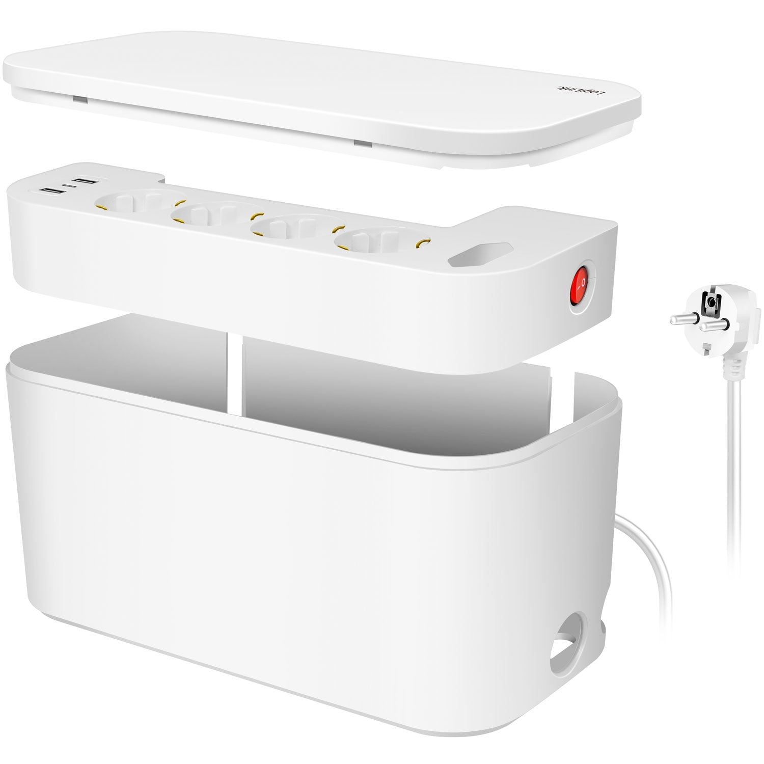 Cable box - Cable hider with branch socket + USB-A/USB-C charging White