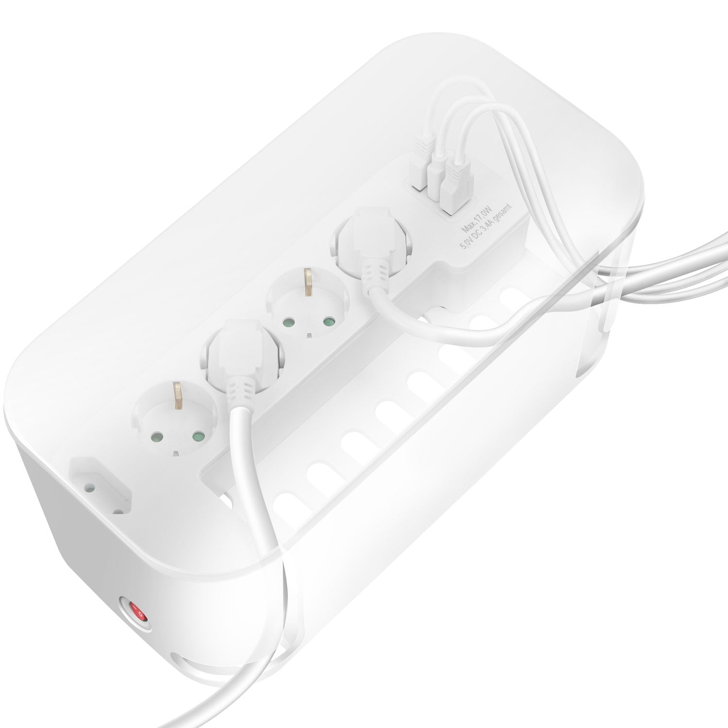 Cable box - Cable hider with branch socket + USB-A/USB-C charging White