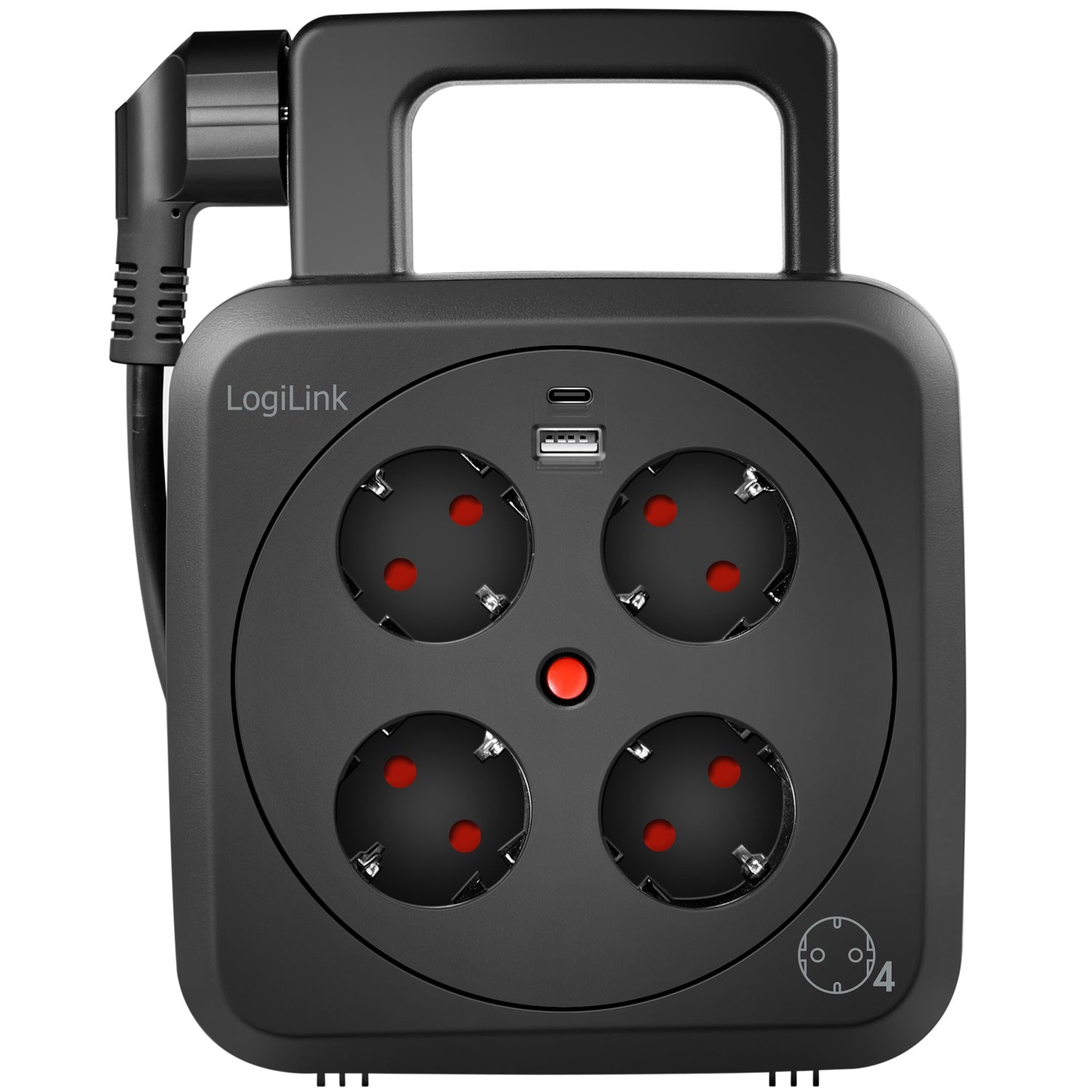 Cable reel 5 meters 4 grounded sockets + USB-A/USB-C 20W IP20