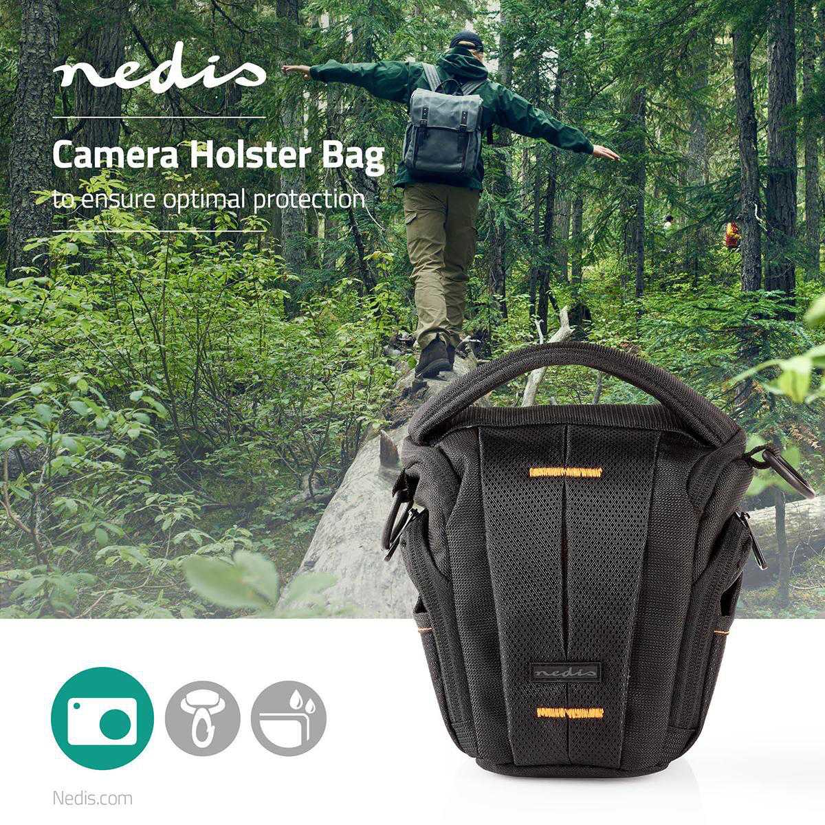 Camera Bag | Holster | Water-repellent | 140 mm | 185 mm | 145 mm | Total number of compartments: 3 | Black / Orange
