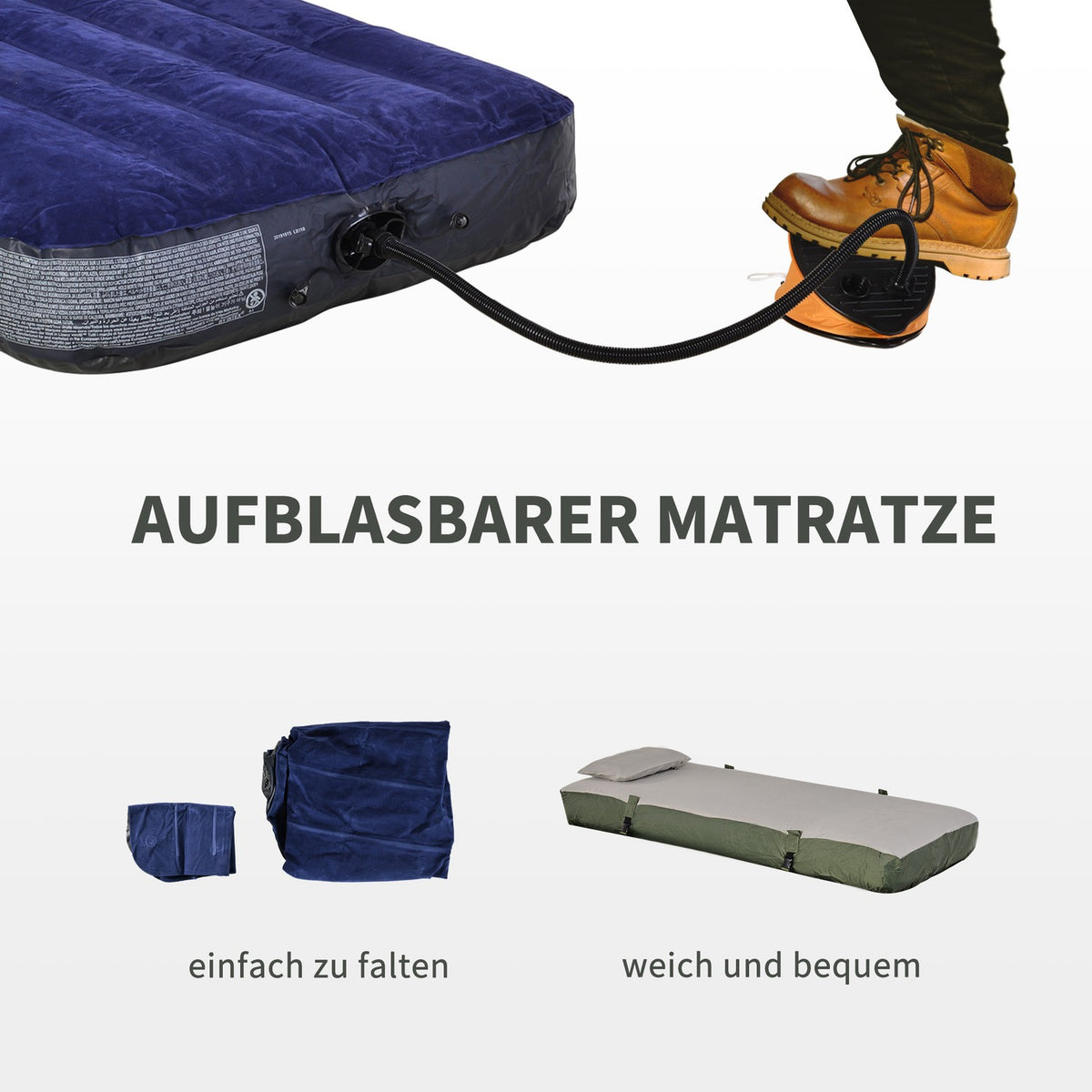 Camp Bed 4 In 1 Camping Set With Tent Sleeping Bag Mattress Foldable, Dark Green