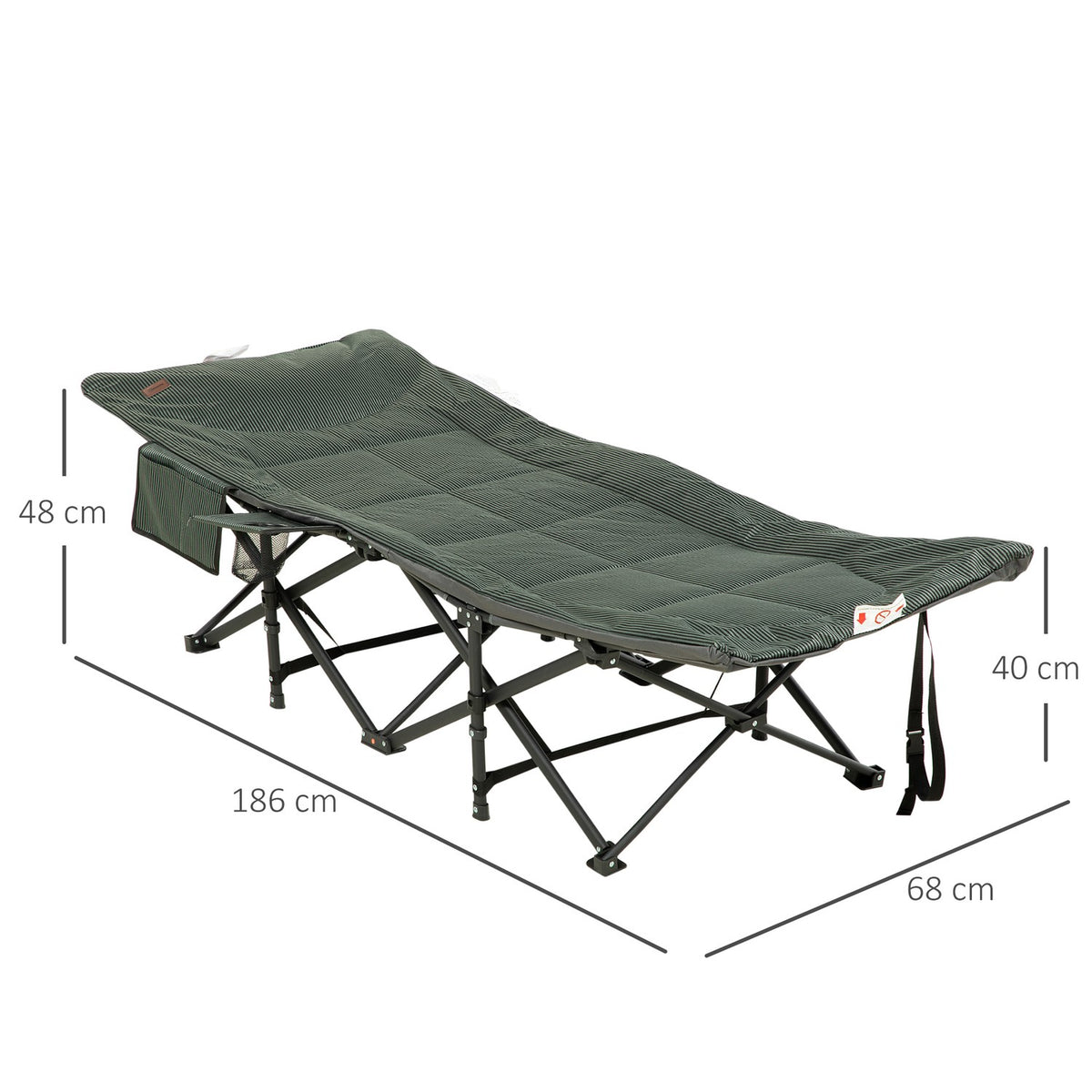 Camp Bed, Camping Bed, Camping Lounger With Bag, Folding Bed With Cup Holder, For Swimming Pool, Balcony, Up To 120 Kg, Gray, 68 X 186 X 48Cm