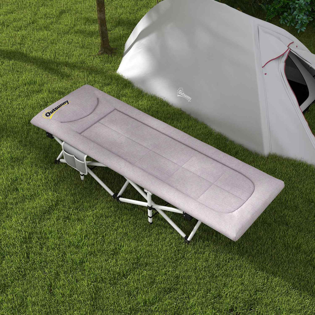 Camp Bed, Foldable Camping Bed With Storage Bag, Camping Lounger With Carry Bag, Load Capacity Up To 200 Kg, Oxford, Gray, 200 X 65 X 42 Cm