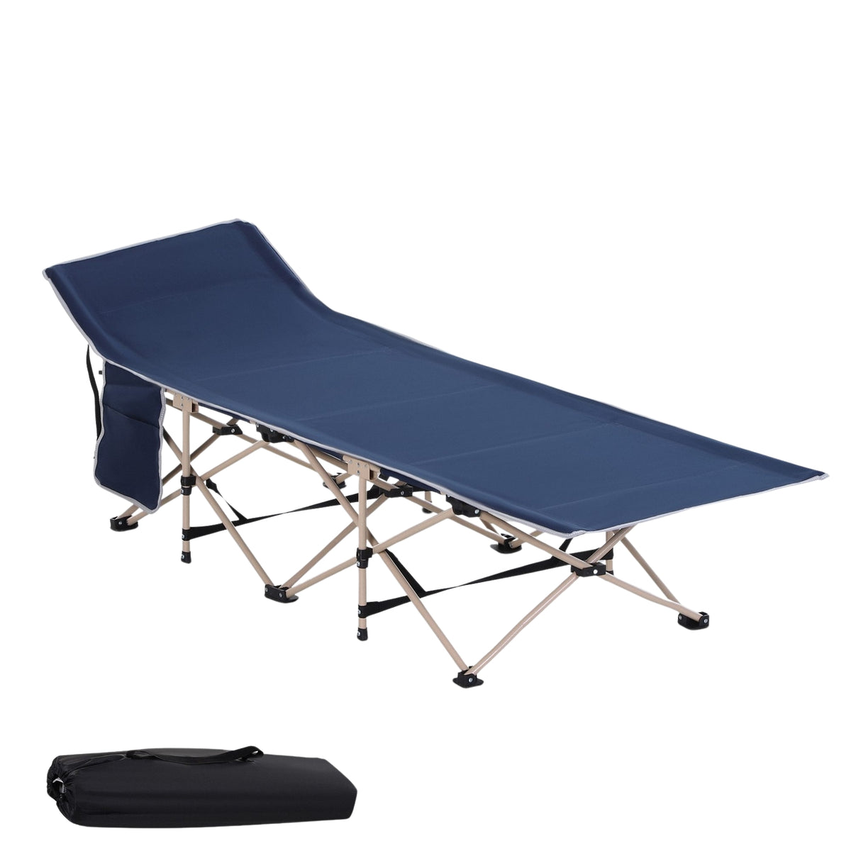 Camp Bed Foldable Camping Bed With Storage Bag, Steel & Oxford, Blue, 190X68X52Cm