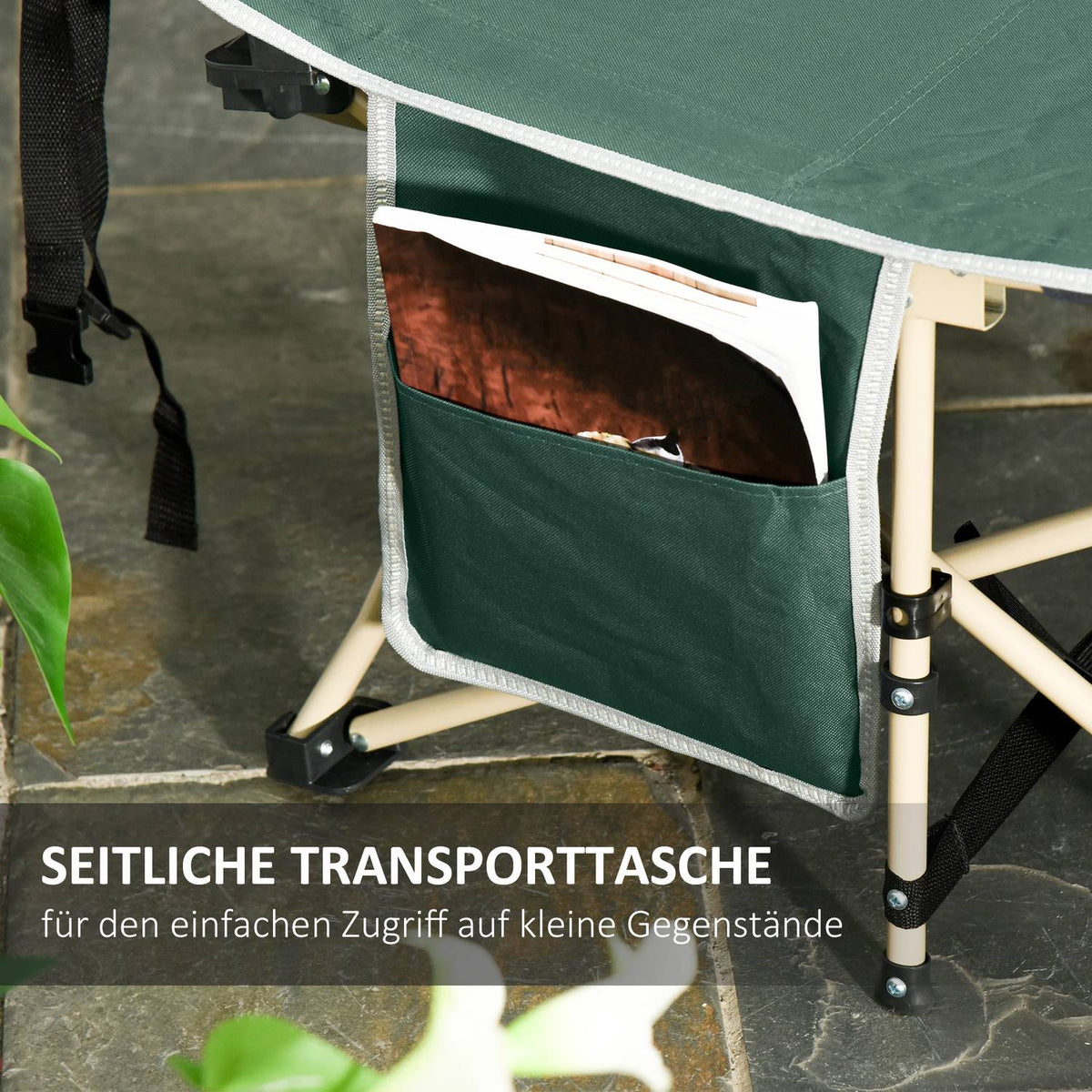 Camp Bed With Storage Bag, Foldable Camping Bed, Camping Lounger, Includes Carry Bag, Steel Oxford, Green, 190 X 68 X 52 Cm