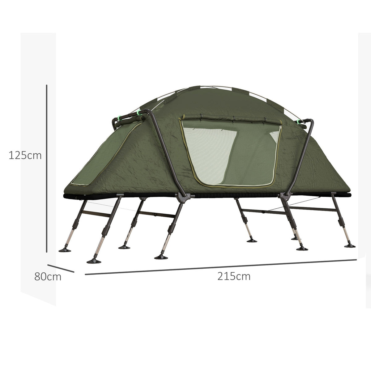 Camp Bed With Tent Camping Bed Raised Dome Tent With Uv Protection Including Carry Bag, Rain Cover, Adjustable Legs, Green Oxford 215 X 80 X 125 Cm