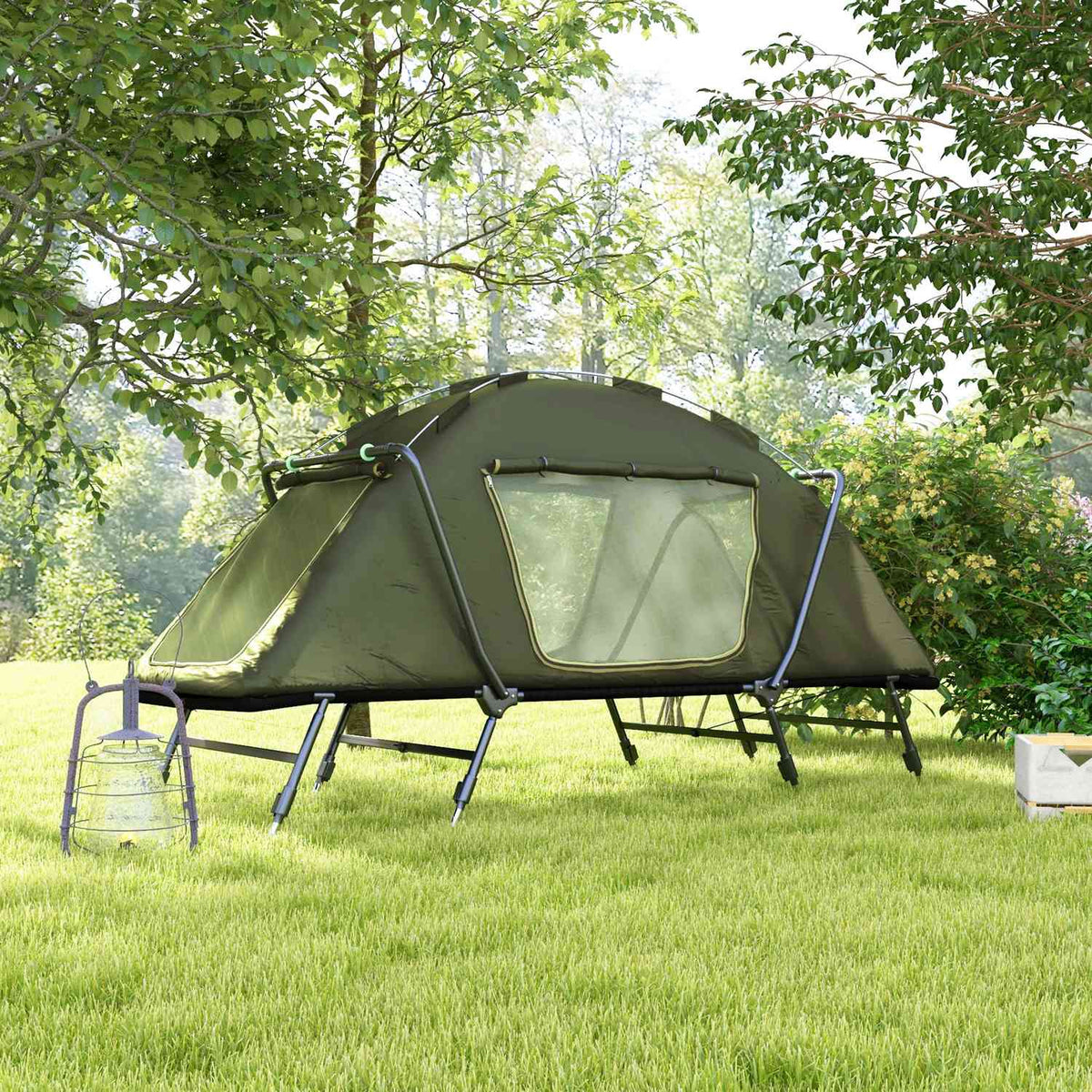 Camp Bed With Tent Camping Bed Raised Dome Tent With Uv Protection Including Carry Bag, Rain Cover, Adjustable Legs, Green Oxford 215 X 80 X 125 Cm