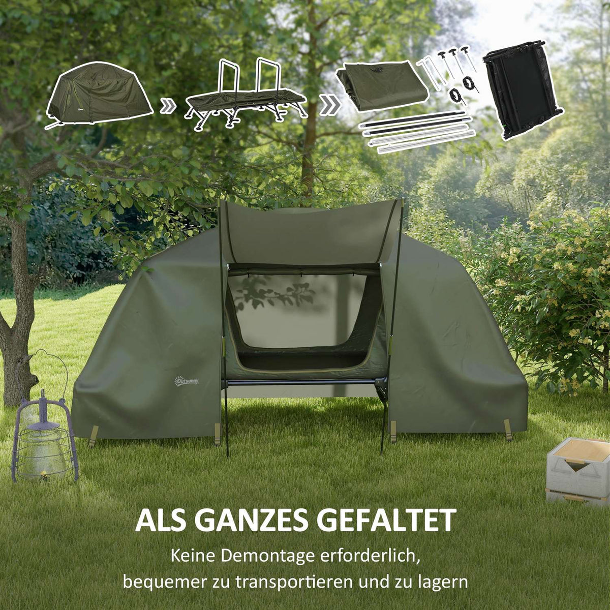 Camp Bed With Tent Camping Bed Raised Dome Tent With Uv Protection Including Carry Bag, Rain Cover, Adjustable Legs, Green Oxford 215 X 80 X 125 Cm