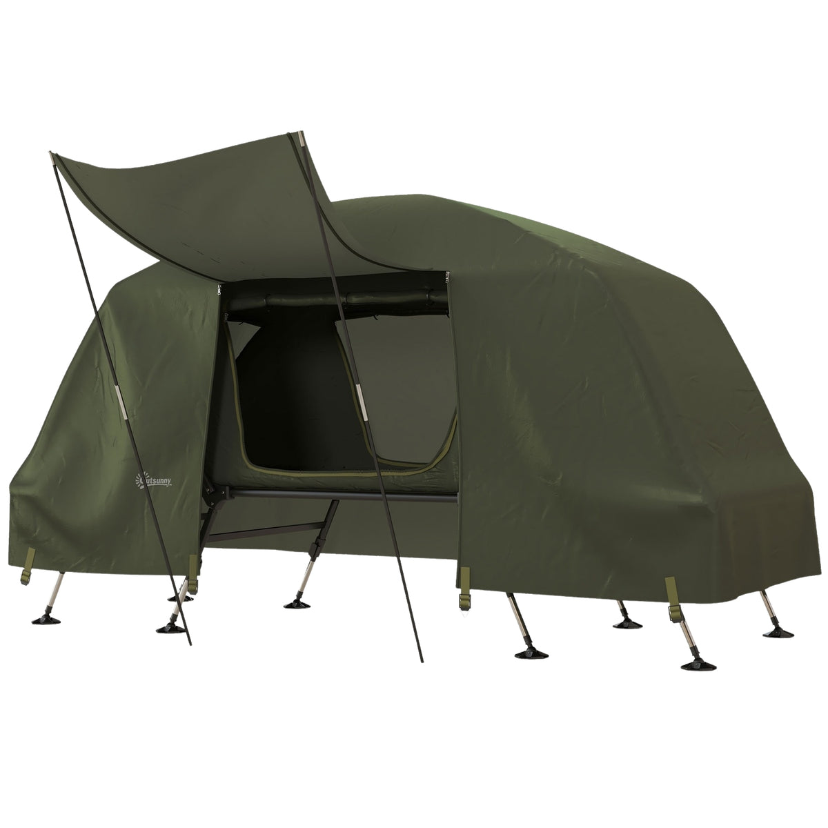 Camp Bed With Tent Camping Bed Raised Dome Tent With Uv Protection Including Carry Bag, Rain Cover, Adjustable Legs, Green Oxford 215 X 80 X 125 Cm