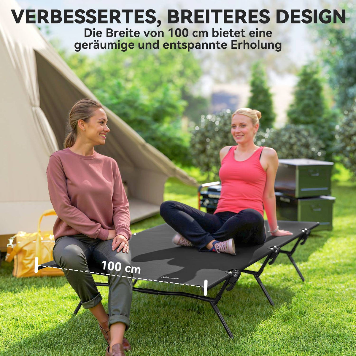 Camp bed, foldable camping bed with carry bag, 200 x 100 x 36 cm, guest bed up to 120 kg, extra wide camping lounger for adults, folding bed for indoor, outdoor, garden, camping, travel, black
