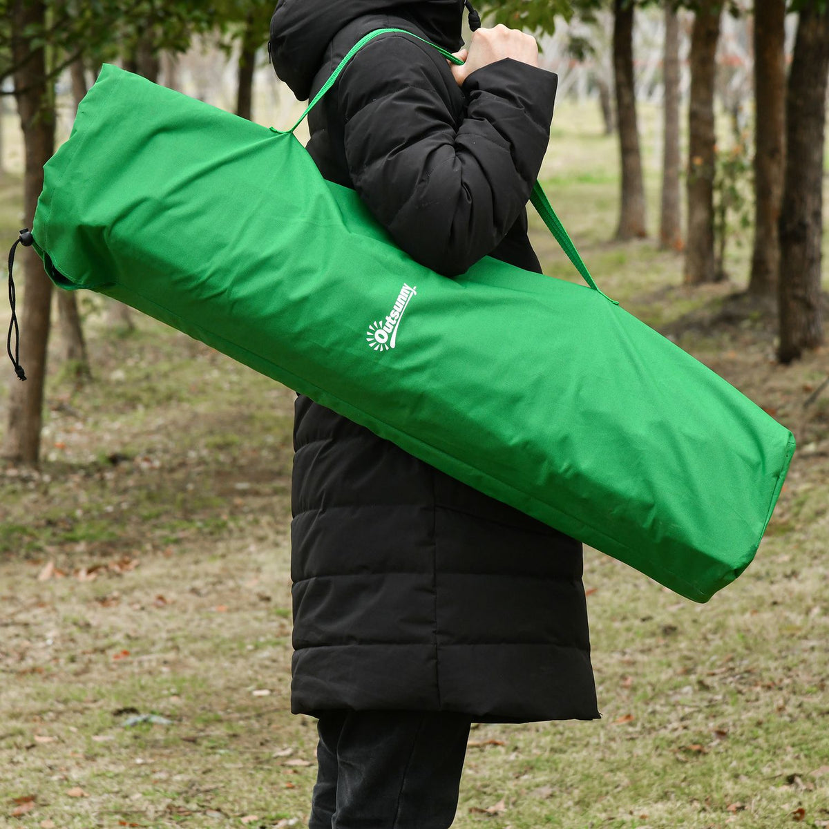 Camping Bed, Camp Bed, Folding Bed With Side Pocket, Drink Holder, Load Capacity Up To 136 Kg, Steel Oxford Green + Black, 200 X 73 X 49 Cm