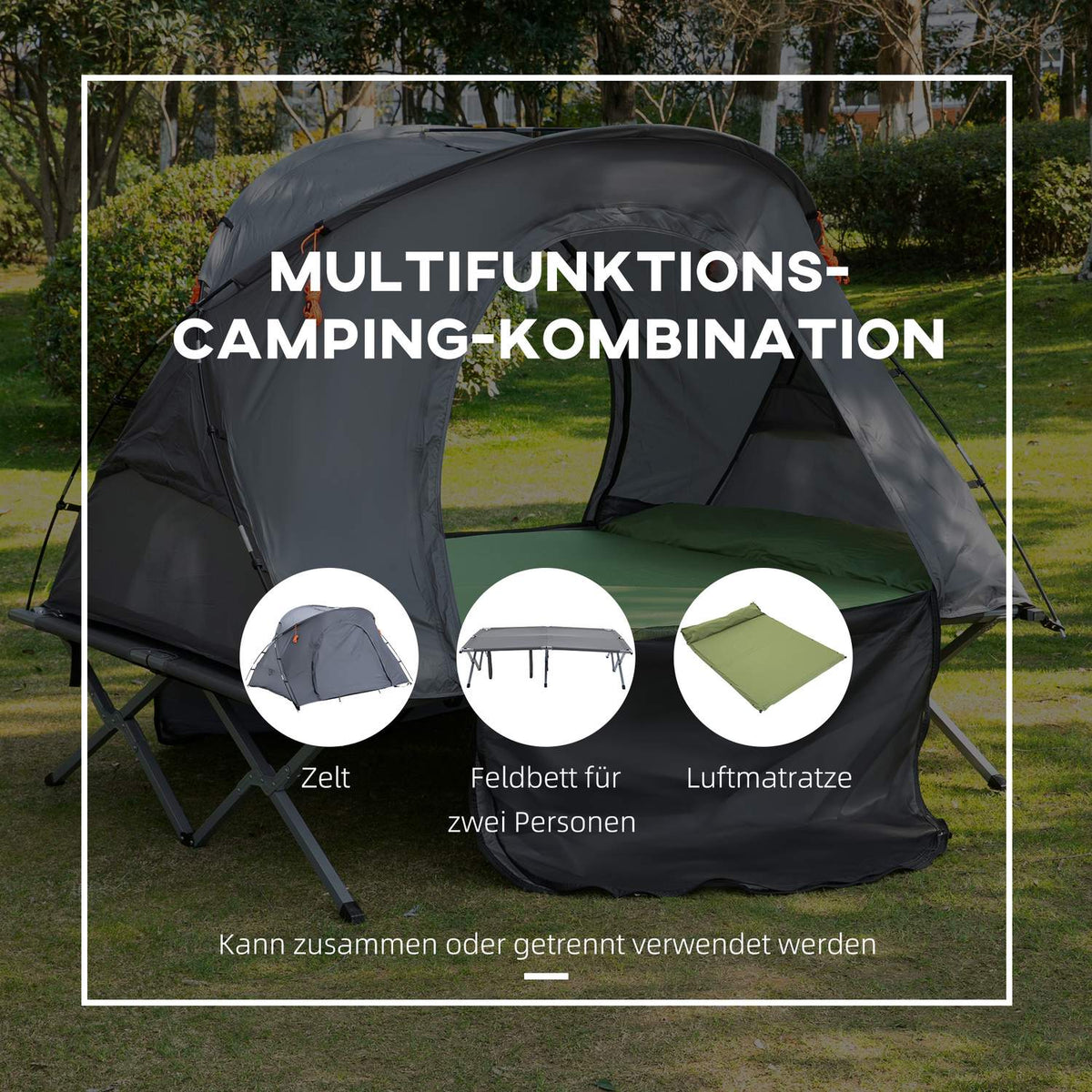 Camping Bed Dome Tent 2 Person Air Mattress Gray 200X146X159Cm