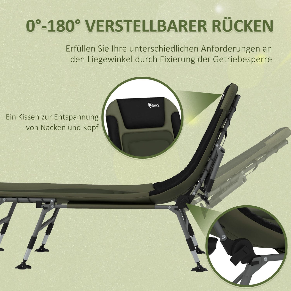 Camping Bed, Folding Camp Bed, Adjustable Travel Bed, Folding Bed Up To 180 Kg, For Outdoor Use, Oxford, Green