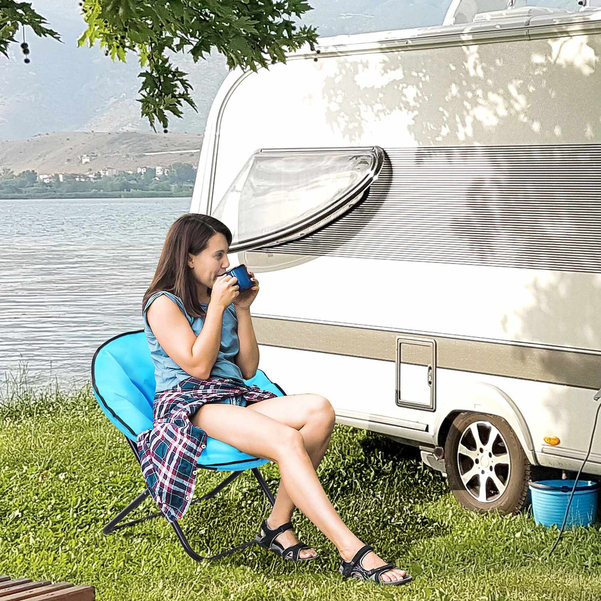 Camping Chair Foldable Upholstered Metal Oxford Fabric Blue 80X80X75Cm