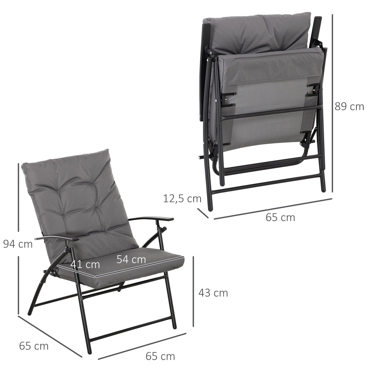 Camping Chair Folding Garden Chair with Metal Frame Adjustable Backrest Folding Chair Folding Chair for Pool Beach Oxford Gray