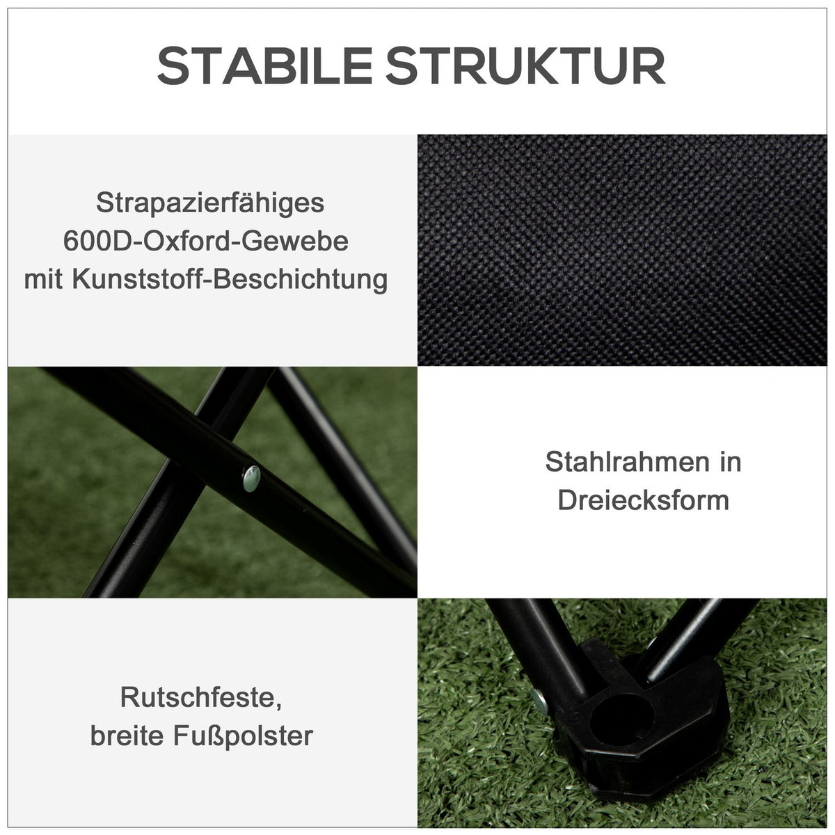 Camping Chair Folding Garden Chair with Side Pocket Steel Legs Folding Chair with Carry Bag for Pool Beach Oxford Black