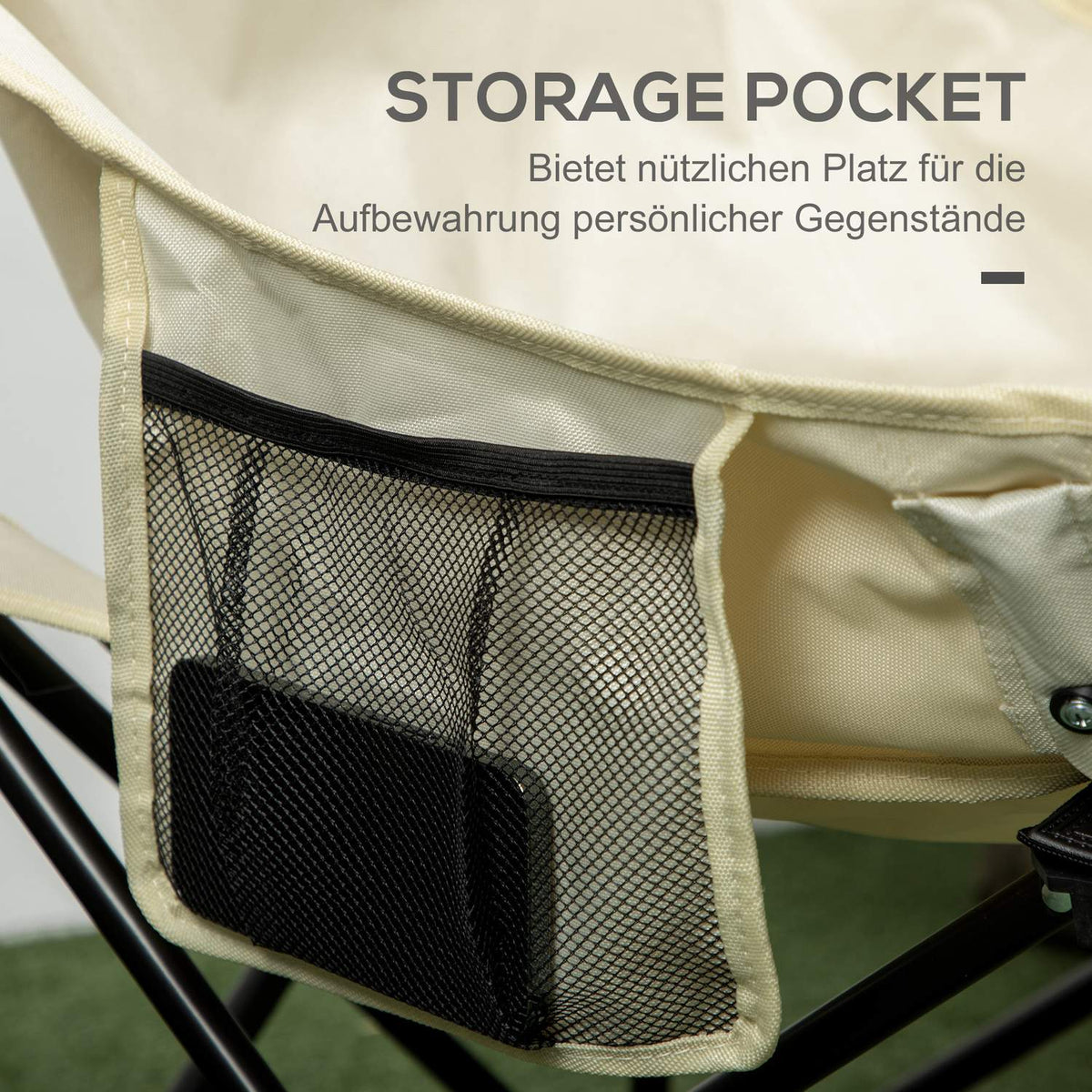 Camping Chair Folding Garden Chair with Side Pocket Steel Legs Folding Chair with Carry Bag for Pool Beach Oxford White