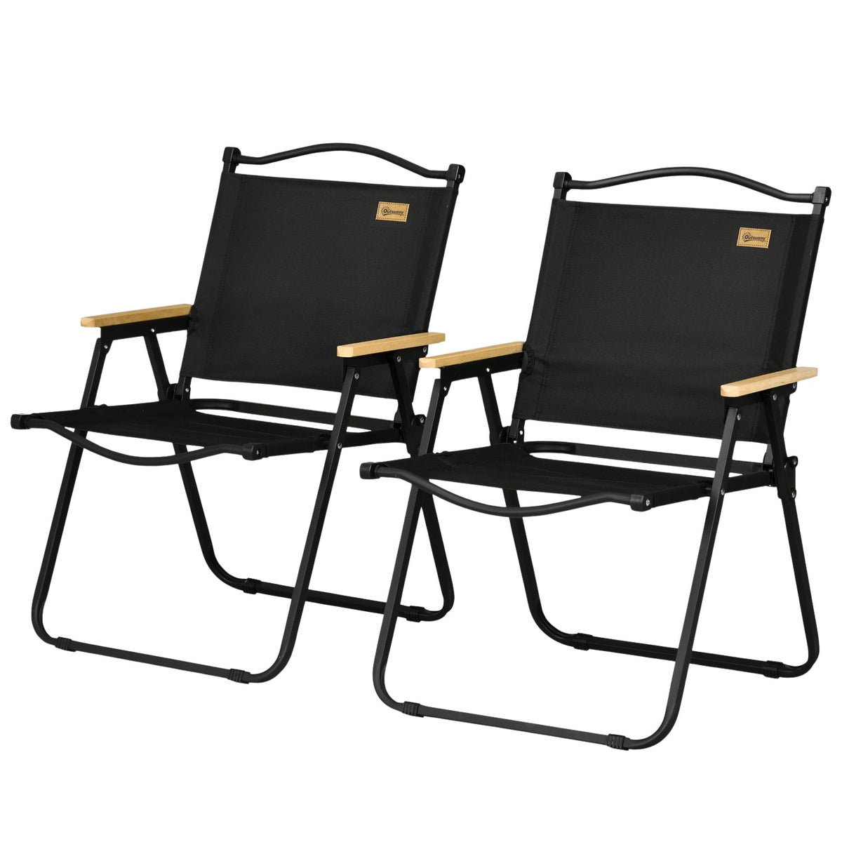 Camping Chair Set of 2 Folding Garden Chairs with Steel Frame, Wood Look, Folding Chairs for Pool, Beach, Oxford, Black