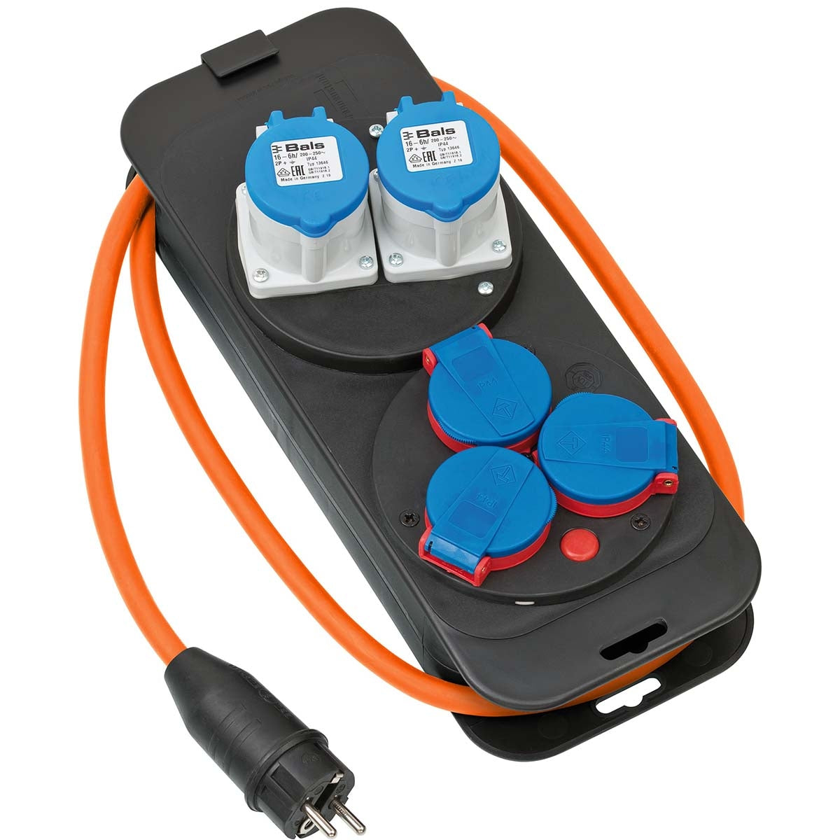 Camping Distribution box with plug / power distributor 16A for camping and permanent outdoor use IP44 (caravan distributor 1.50 m cable in orange)