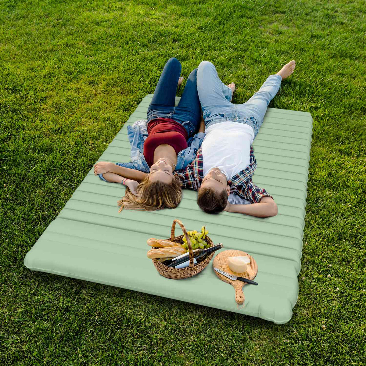 Camping Sleeping Mat, Self-Inflating Air Mattress With Foot Press Pump & Carry Bag, For 2 People, Holds Up To 150 Kg