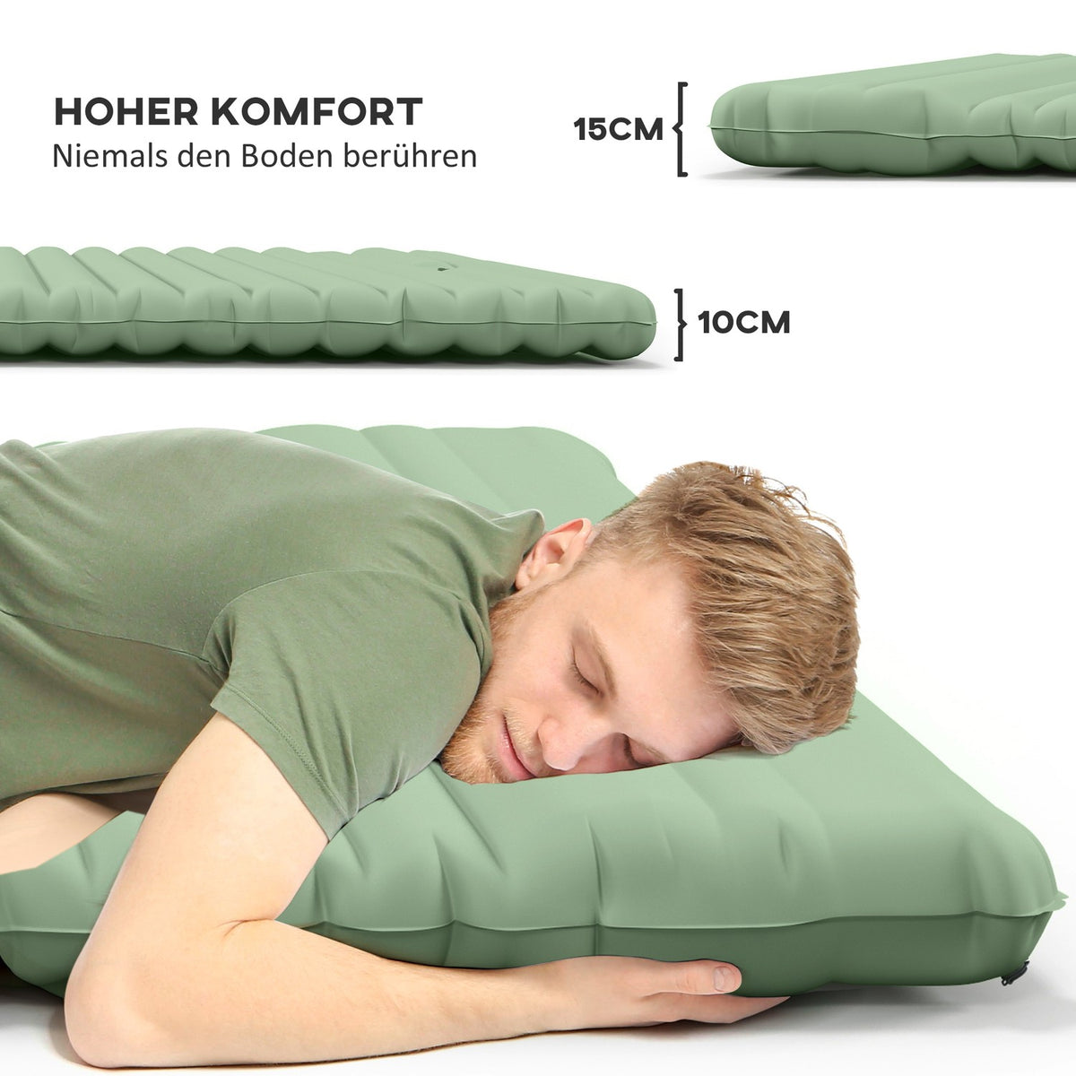Camping Sleeping Mat, Self-Inflating Air Mattress With Foot Press Pump & Carry Bag, For 2 People, Holds Up To 150 Kg