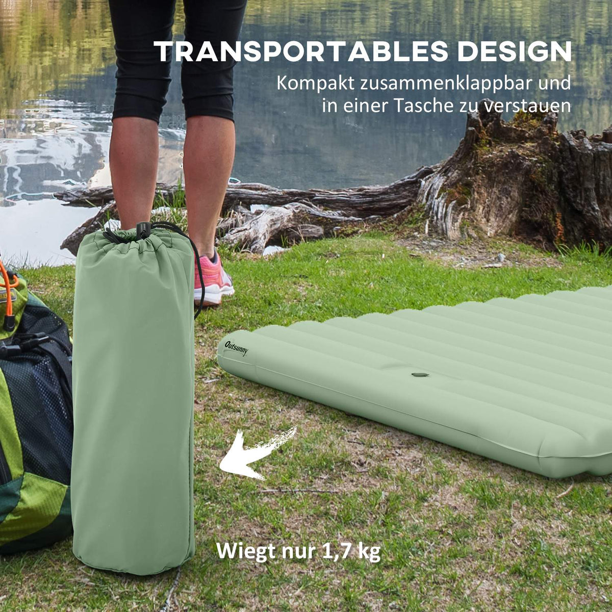 Camping Sleeping Mat, Self-Inflating Air Mattress With Foot Press Pump & Carry Bag, For 2 People, Holds Up To 150 Kg