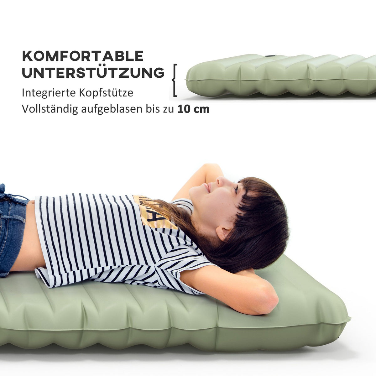 Camping Sleeping Mat Water-Repellent Air Mattress With Foot Pump & Carry Bag, Green, Up To 80Kg