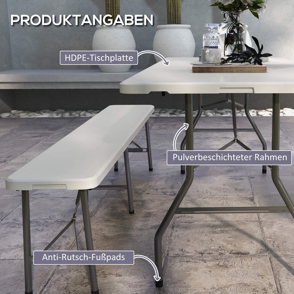 Camping Table Folding Balcony Table 6 People Buffet Table Garden Hdpe White 180X75X73Cm