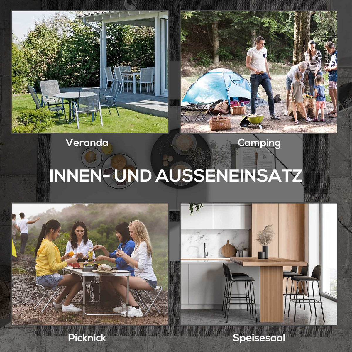Camping Table Folding Balcony Table 6 People Buffet Table Garden Hdpe White 180X75X73Cm