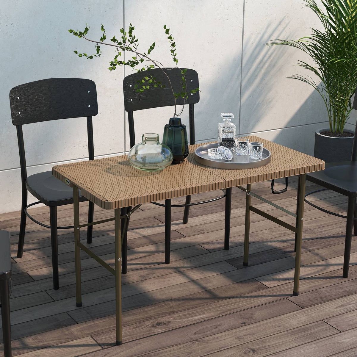 Camping Table Folding Rattan Look 4 Person Garden Table Balcony Terrace Hdpe Brown