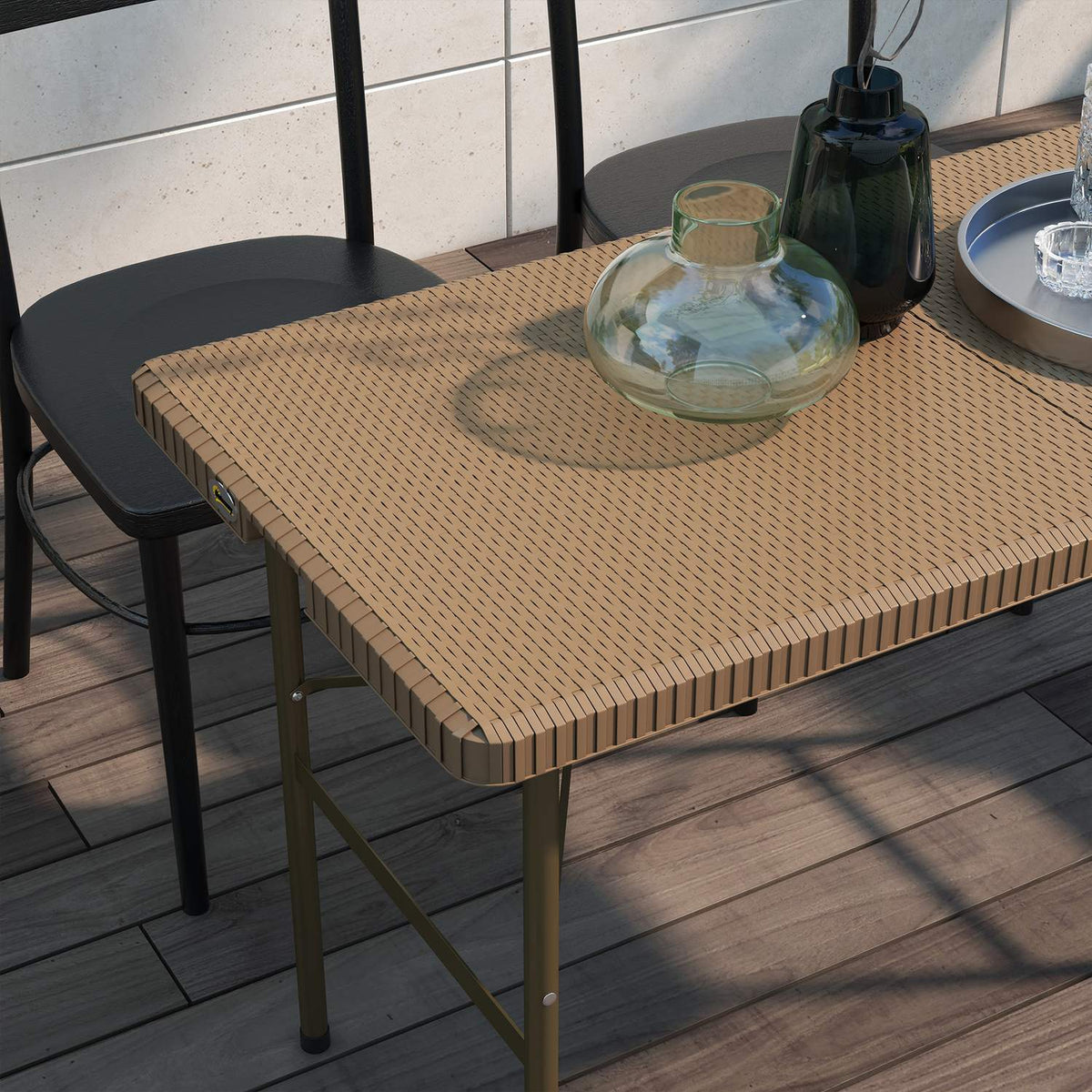 Camping Table Folding Rattan Look 4 Person Garden Table Balcony Terrace Hdpe Brown