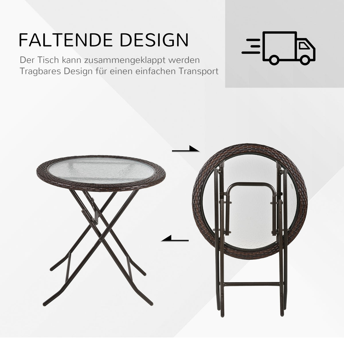 Camping Table Folding Table Round Rattan Decor Steel Brown Ø68Cm