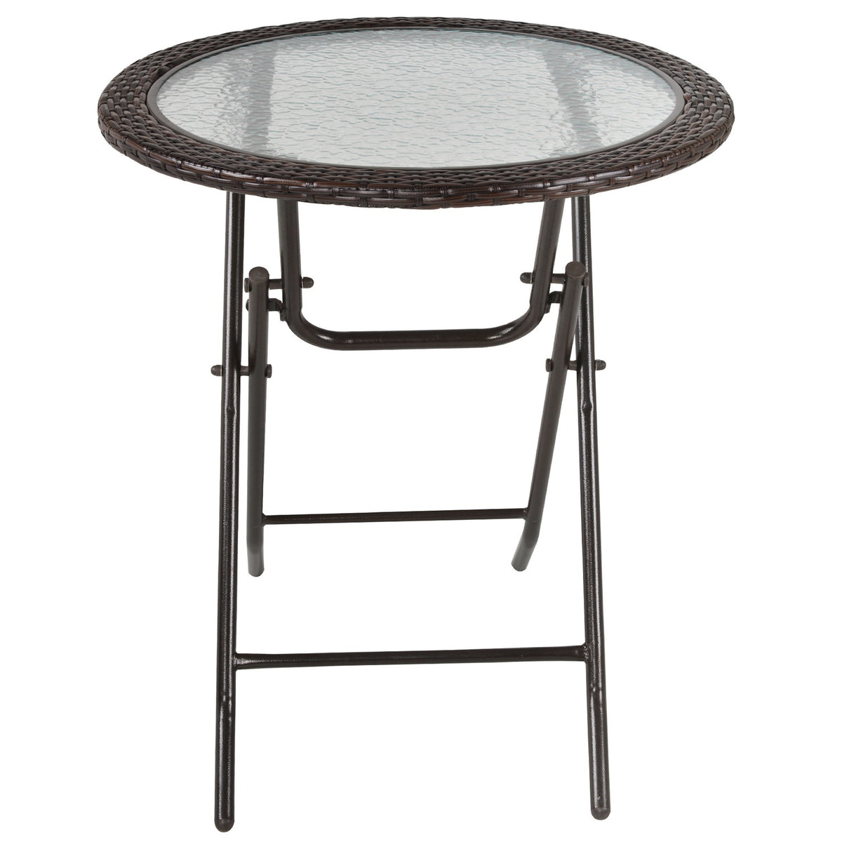 Camping Table Folding Table Round Rattan Decor Steel Brown Ø68Cm