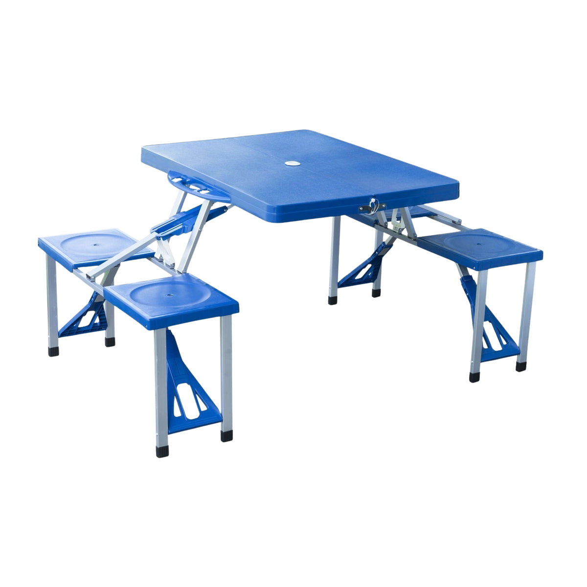Camping Table Set Aluminum Picnic Table Foldable With 4 Seats, Portable Seating Group, Blue, 135.5X84.5X66 Cm, For Outdoor & Garden