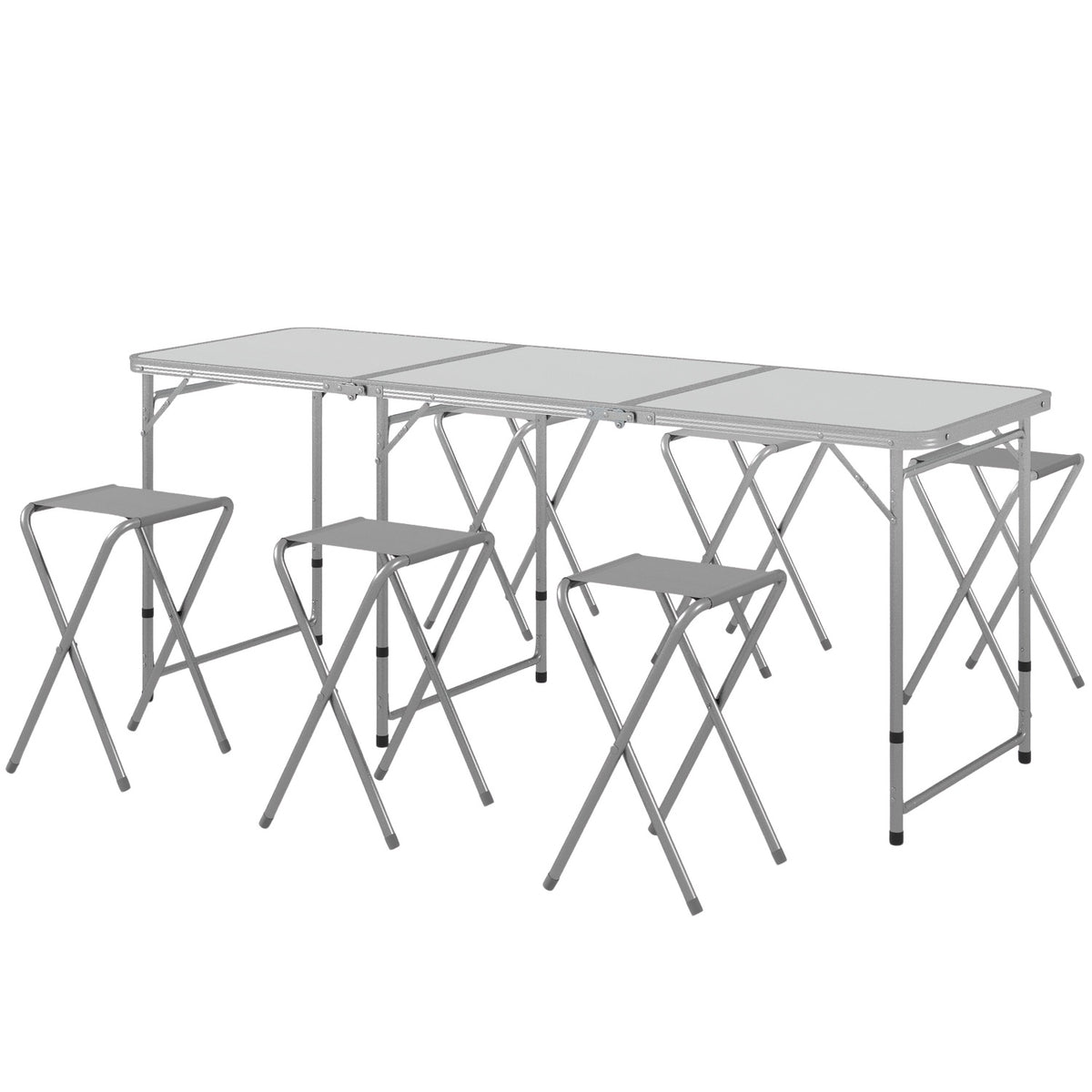 Camping Table Set, Folding Camping Table With 6 Chairs, Weatherproof Camping Seating Set, For Picnic, Garden, Aluminum, Gray