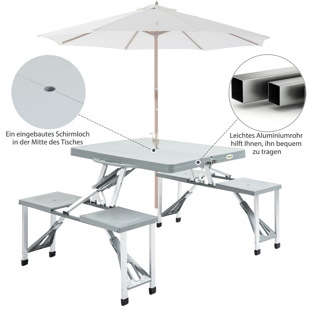 Camping Table Set Picnic Table Seating Group Folding Table With 4 Aluminum Chairs 135 X 82 X 66 Cm