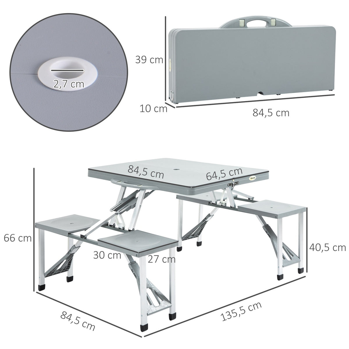 Camping Table Set Picnic Table Seating Group Folding Table With 4 Aluminum Chairs 135 X 82 X 66 Cm