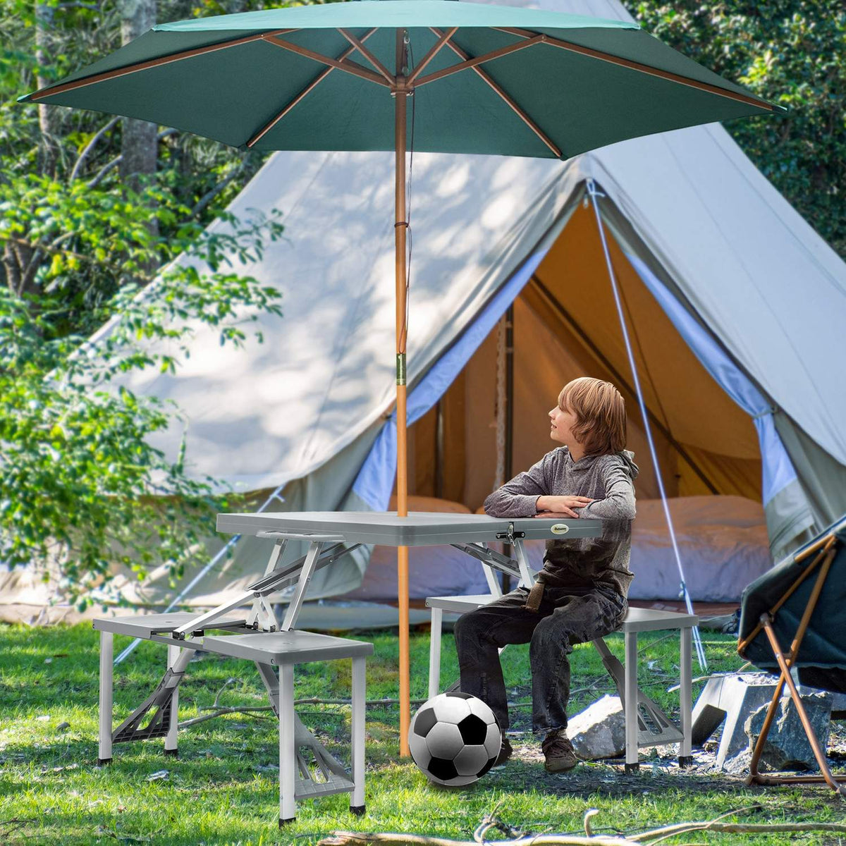Camping Table Set Picnic Table Seating Group Folding Table With 4 Aluminum Chairs 135 X 82 X 66 Cm