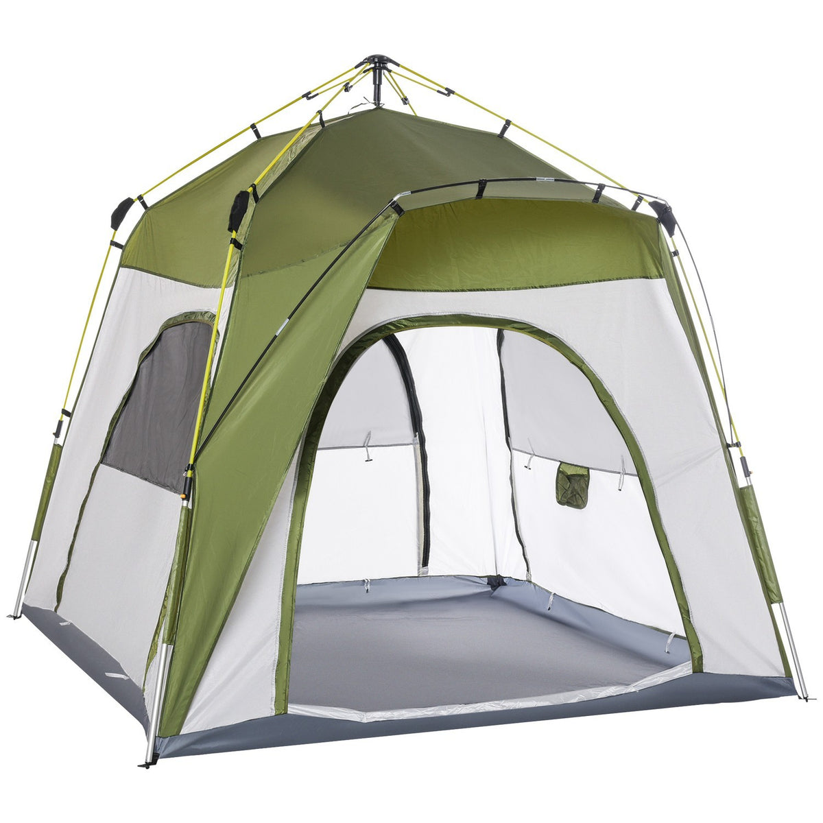 Camping Tent 4 Person Tent Family Tent With Window 190Tpu1000Mm Easy Setup Aluminum Alloy Fiberglass Green+Gray 240X240X195Cm